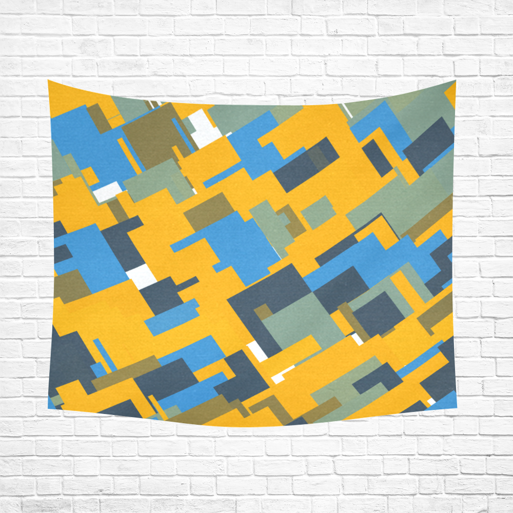Blue yellow shapes Cotton Linen Wall Tapestry 60"x 51"