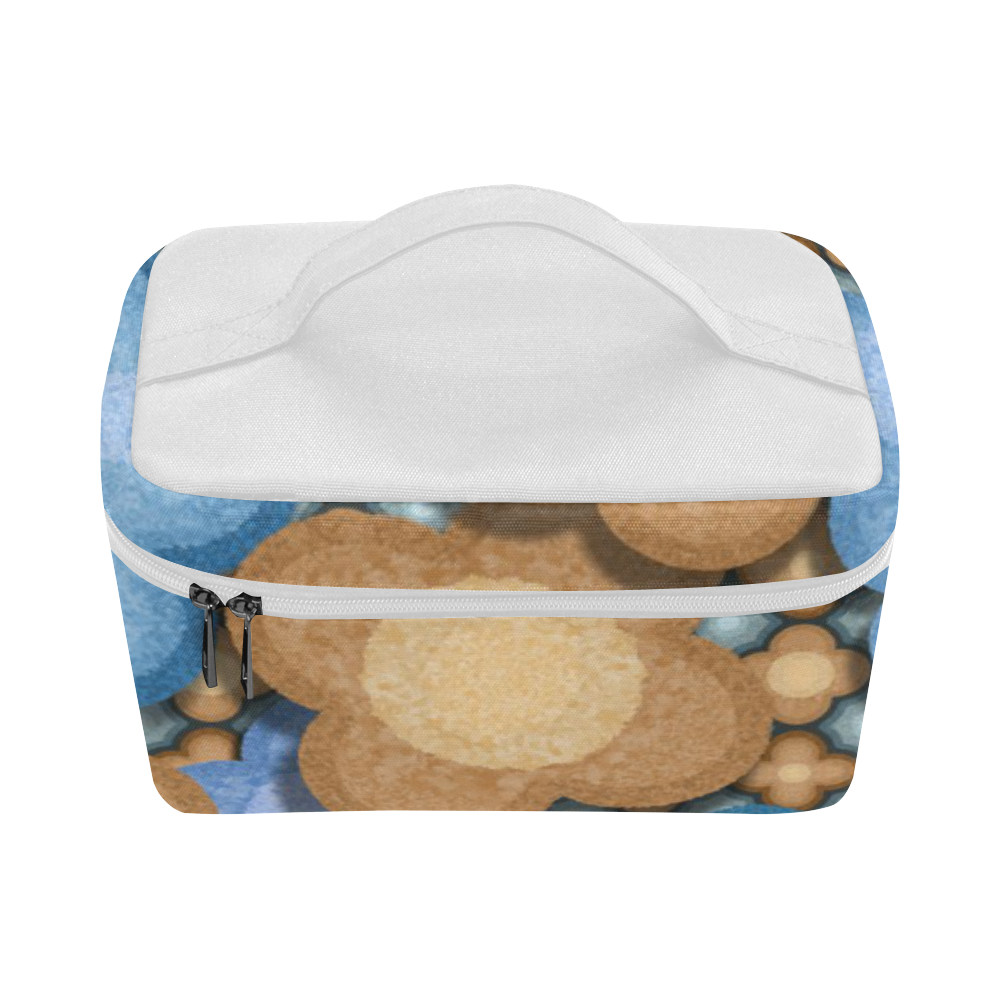 Brown and Blue Floral Cosmetic Bag/Large (Model 1658)