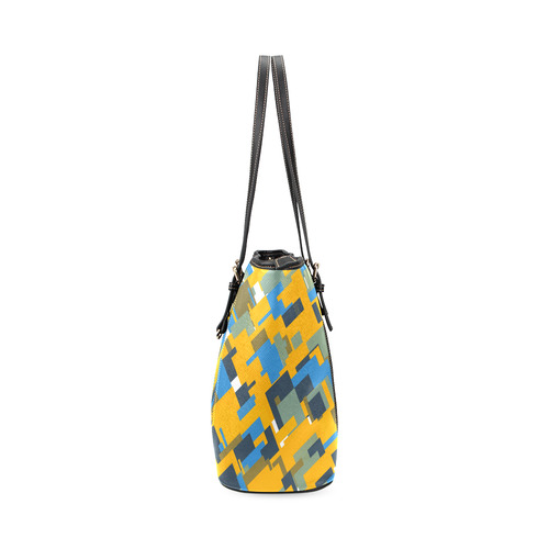 Blue yellow shapes Leather Tote Bag/Large (Model 1640)