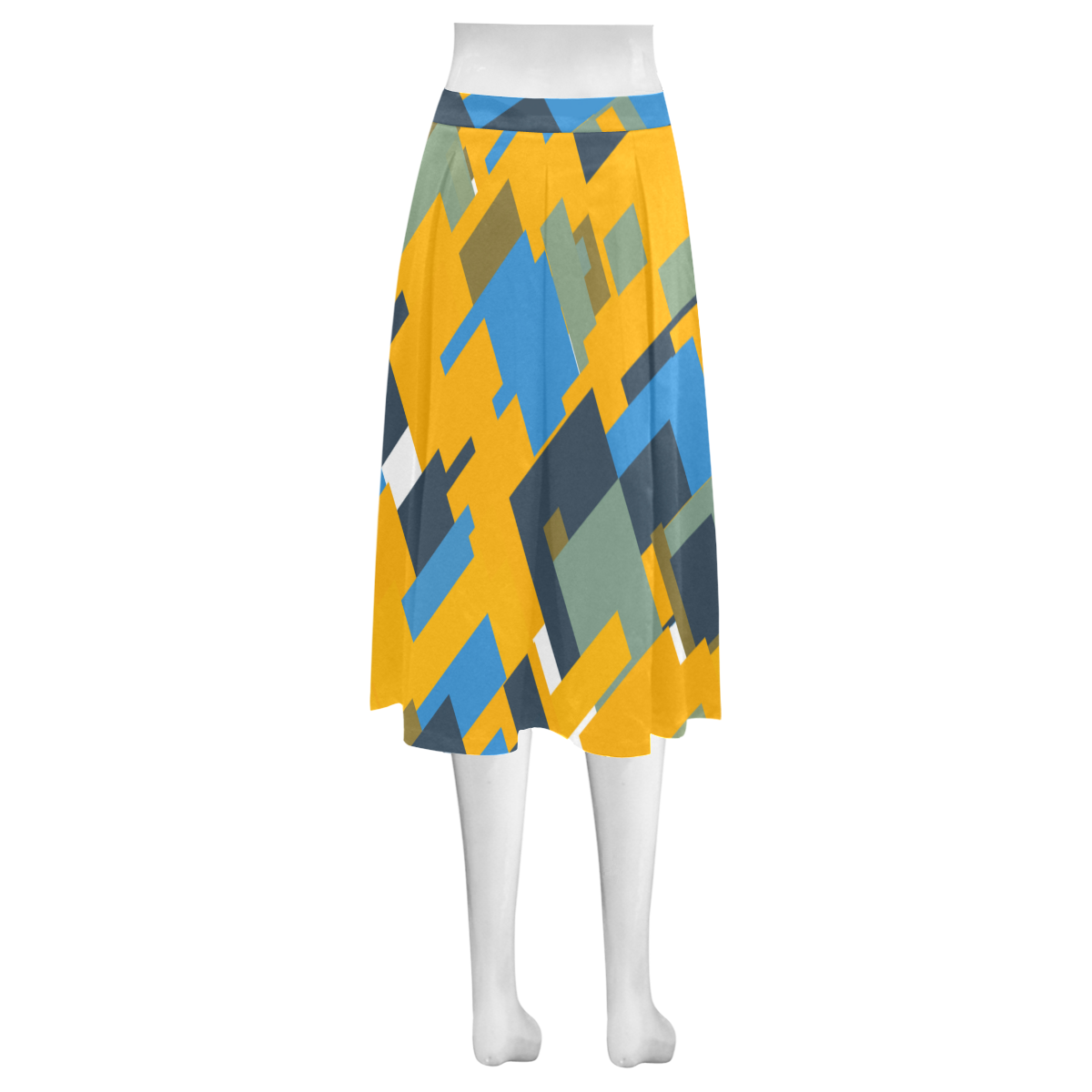 Blue yellow shapes Mnemosyne Women's Crepe Skirt (Model D16)