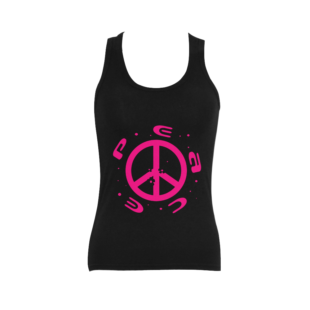 peace pink 3d  black Women's Shoulder-Free Tank Top (Model T35)