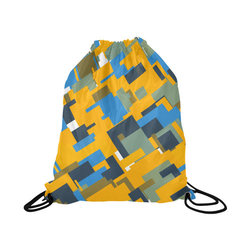 Blue yellow shapes Large Drawstring Bag Model 1604 (Twin Sides)  16.5"(W) * 19.3"(H)