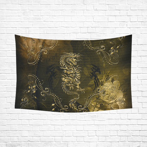 Wonderful chinese dragon in gold Cotton Linen Wall Tapestry 90"x 60"