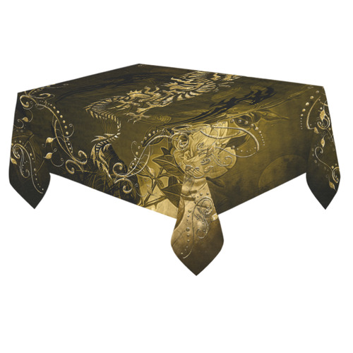 Wonderful chinese dragon in gold Cotton Linen Tablecloth 60"x 84"