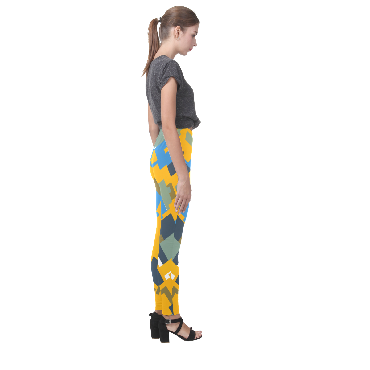 Blue yellow shapes Cassandra Women's Leggings (Model L01)