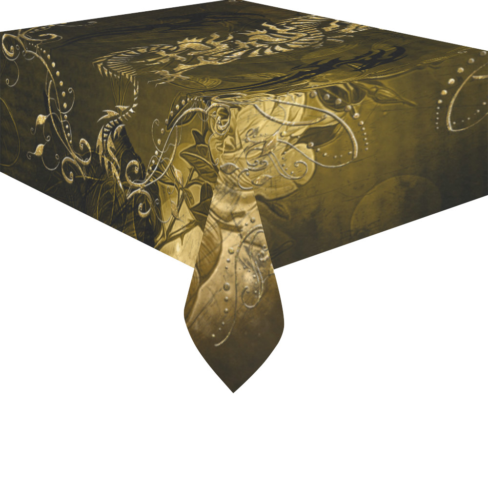 Wonderful chinese dragon in gold Cotton Linen Tablecloth 52"x 70"