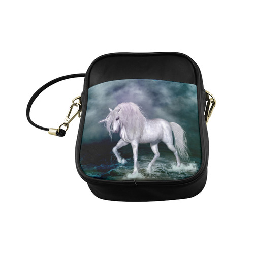 Wonderful white unicorn on the beach Sling Bag (Model 1627)