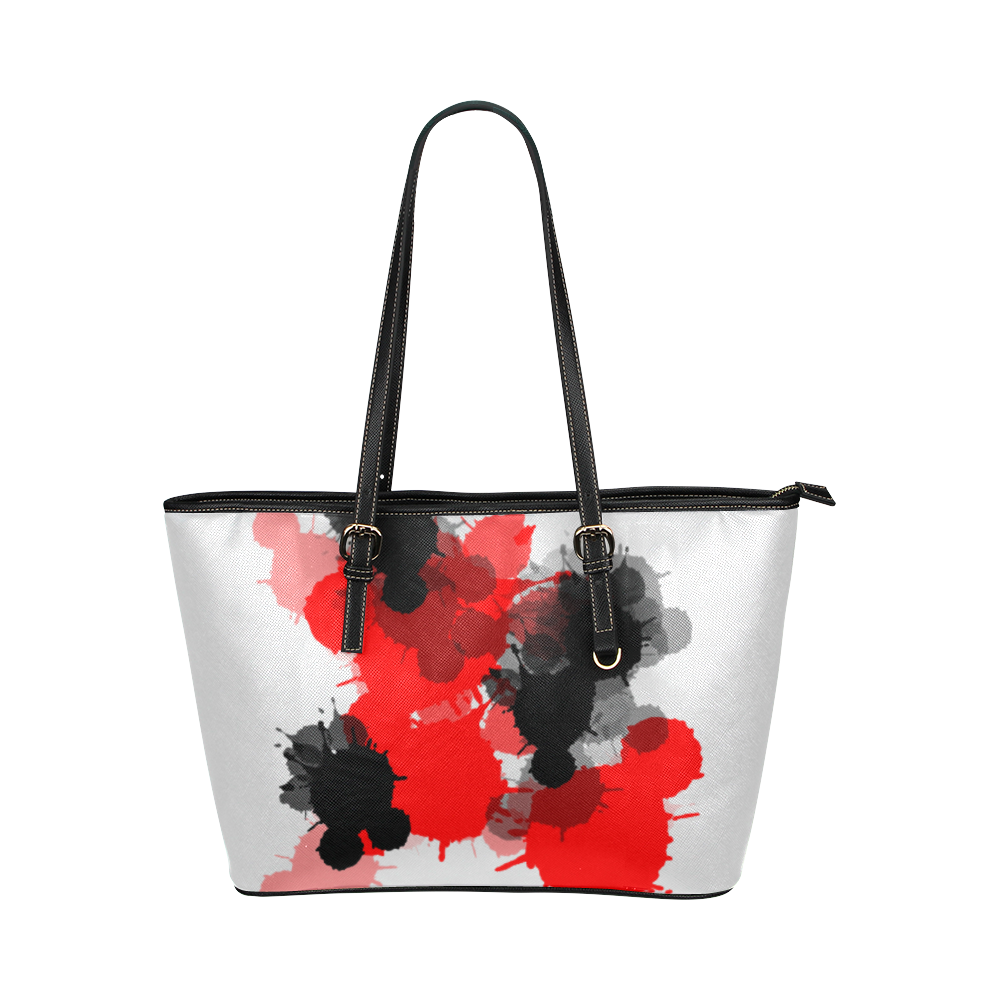 Ink Splatter Leather Tote Bag/Large (Model 1651)