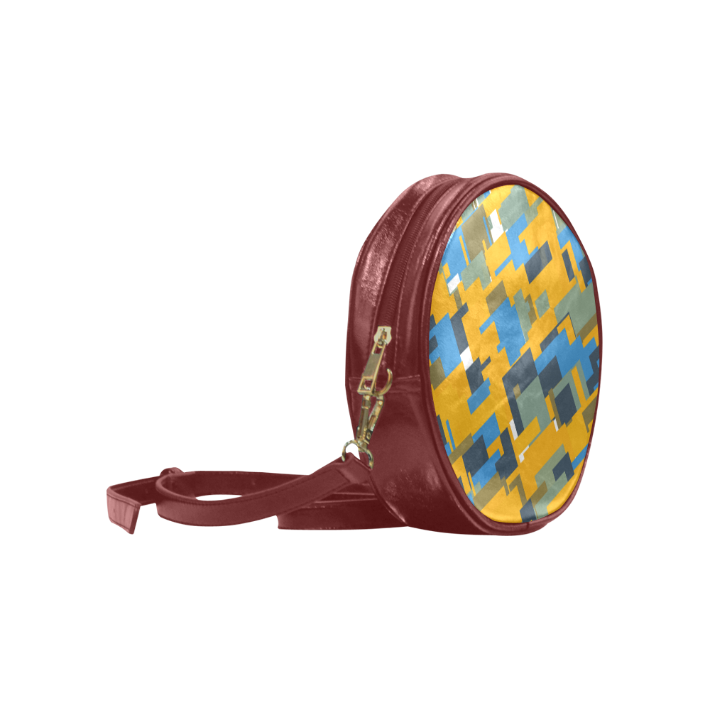 Blue yellow shapes Round Sling Bag (Model 1647)