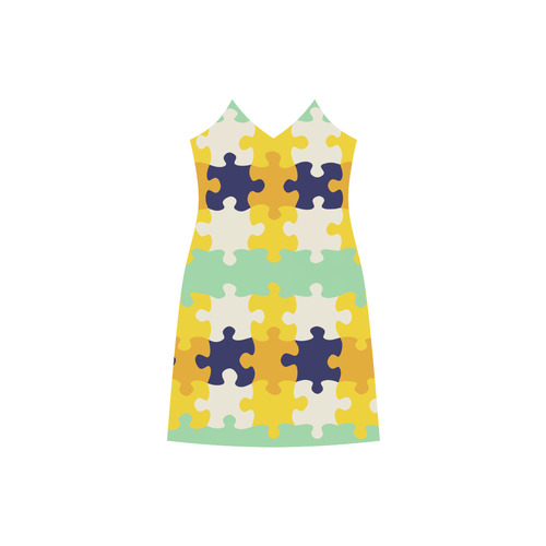 Puzzle pieces V-Neck Open Fork Long Dress(Model D18)
