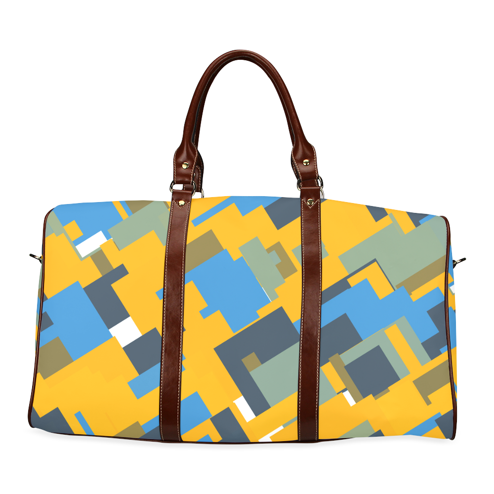 Blue yellow shapes Waterproof Travel Bag/Small (Model 1639)