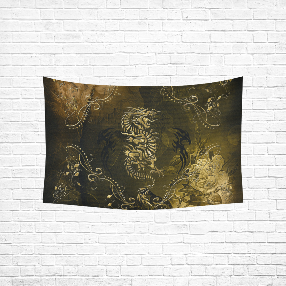 Wonderful chinese dragon in gold Cotton Linen Wall Tapestry 60"x 40"