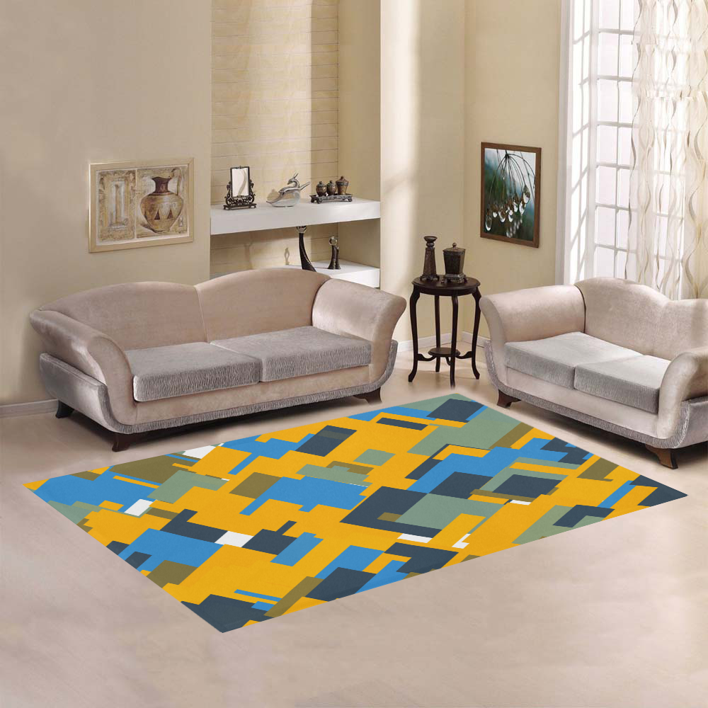Blue yellow shapes Area Rug7'x5'