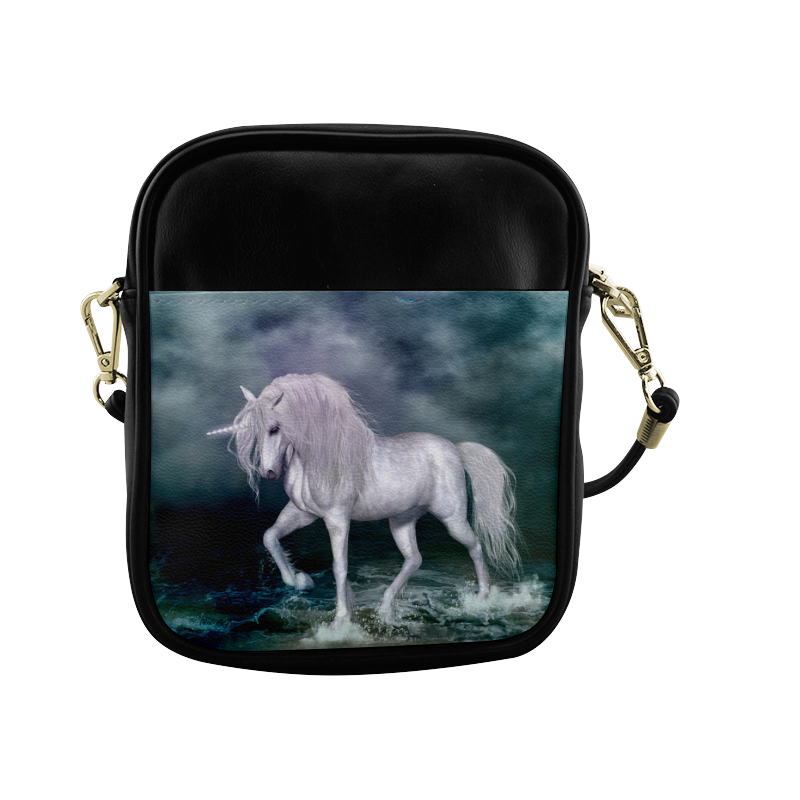 Wonderful white unicorn on the beach Sling Bag (Model 1627)