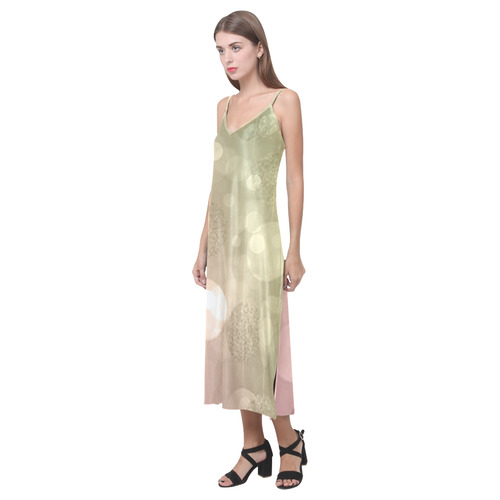 Golden Boken V-Neck Open Fork Long Dress(Model D18)