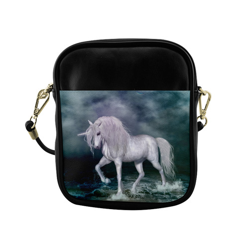 Wonderful white unicorn on the beach Sling Bag (Model 1627)