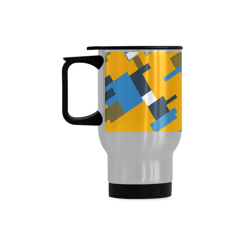 Blue yellow shapes Travel Mug (Silver) (14 Oz)