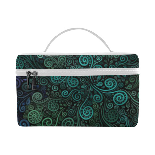 Turquoise 3D Rose Cosmetic Bag/Large (Model 1658)
