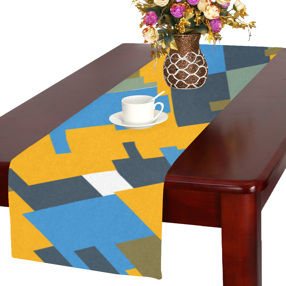 Blue yellow shapes Table Runner 16x72 inch