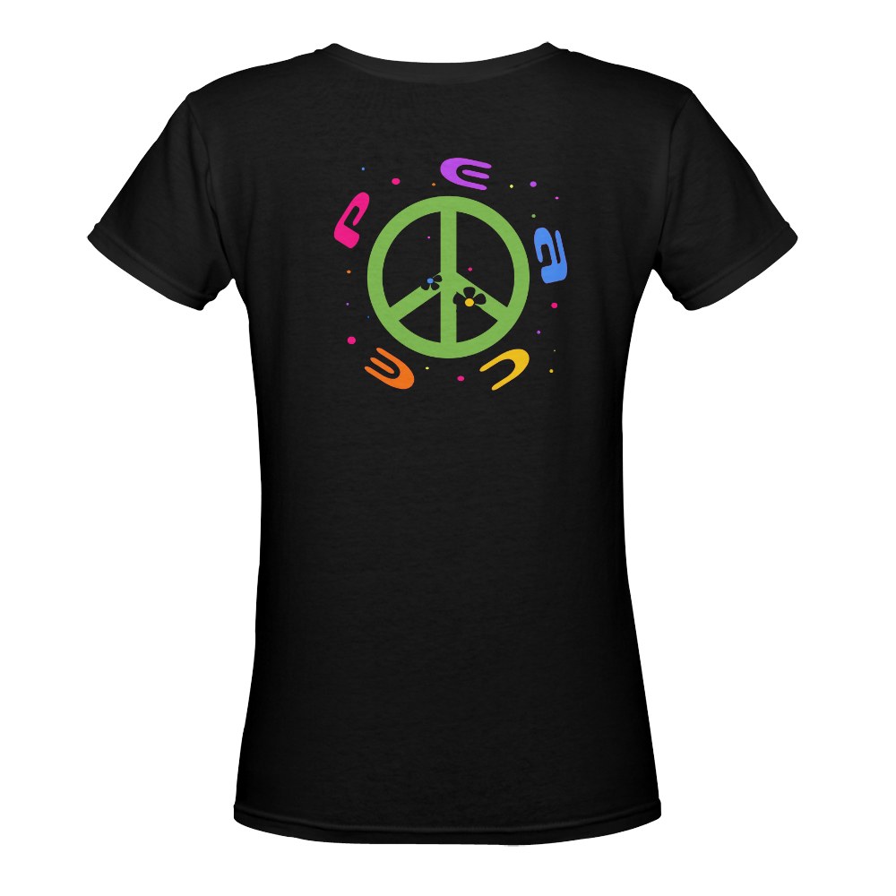 peace pink 3d Color Women's Deep V-neck T-shirt (Model T19)