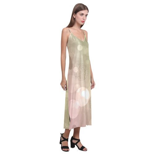 Golden Boken V-Neck Open Fork Long Dress(Model D18)