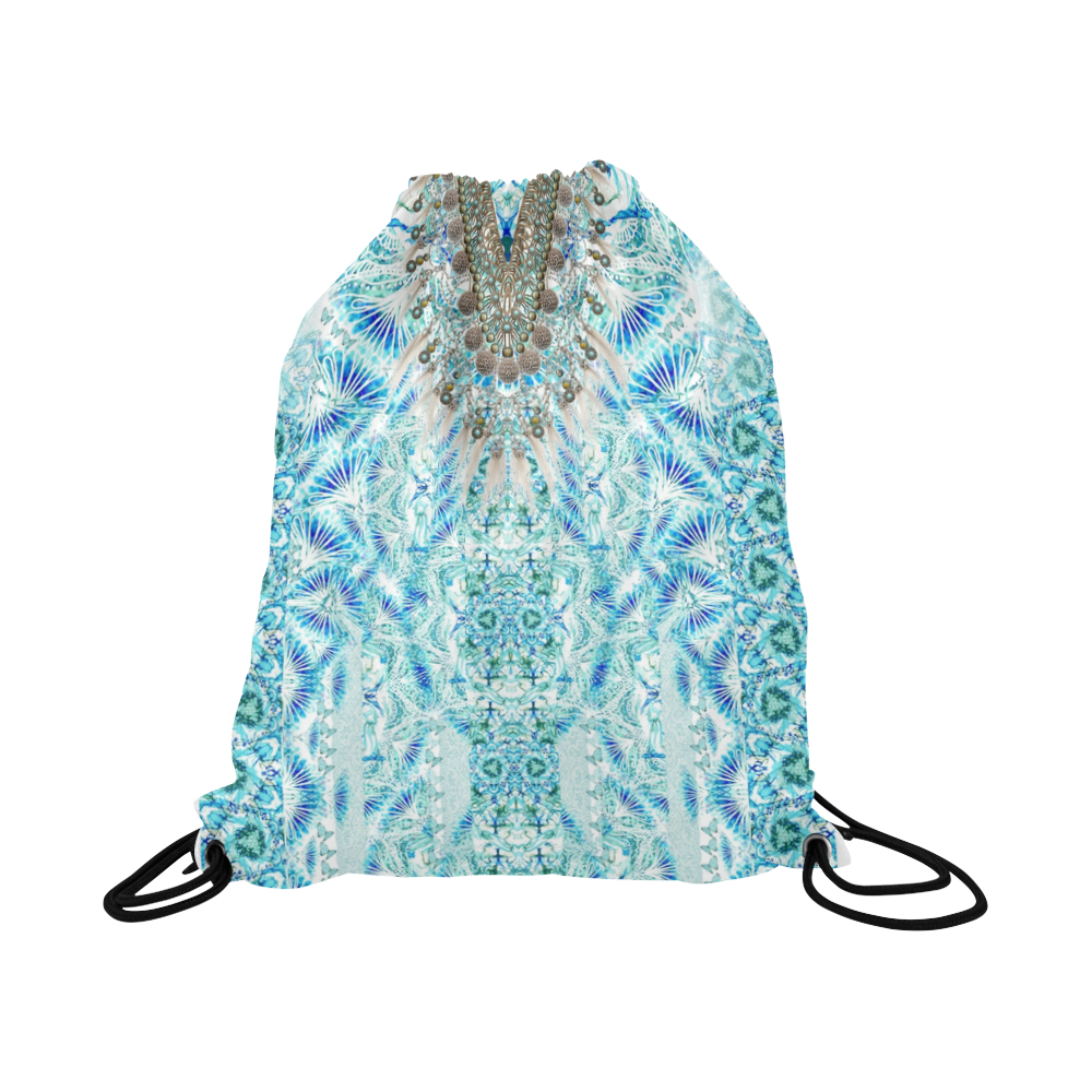 BUTTERFLY DANCE TURQUOISE V Large Drawstring Bag Model 1604 (Twin Sides)  16.5"(W) * 19.3"(H)