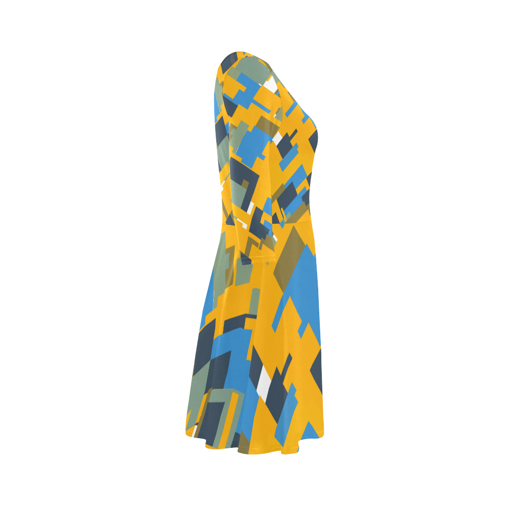 Blue yellow shapes 3/4 Sleeve Sundress (D23)