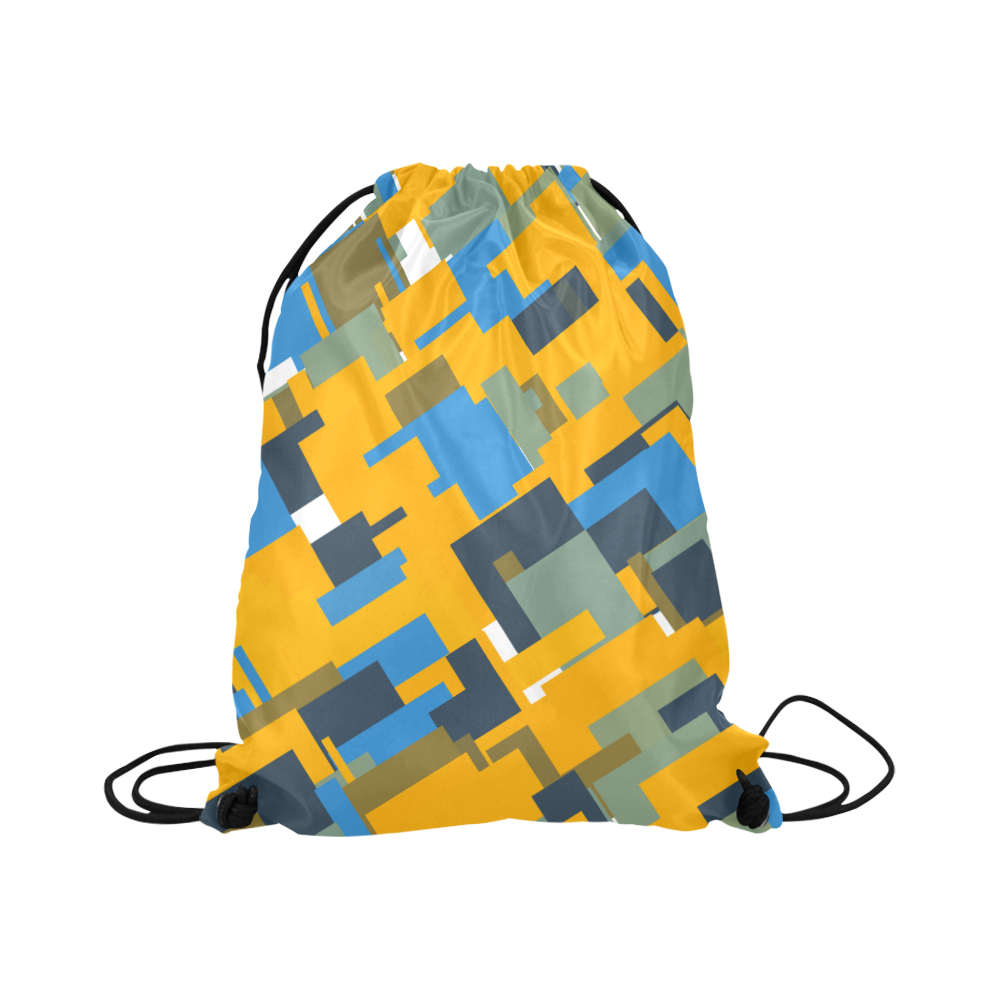 Blue yellow shapes Large Drawstring Bag Model 1604 (Twin Sides)  16.5"(W) * 19.3"(H)