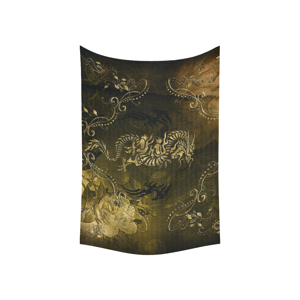 Wonderful chinese dragon in gold Cotton Linen Wall Tapestry 60"x 40"