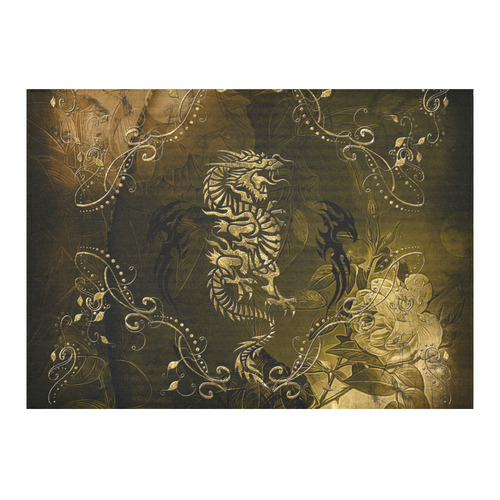 Wonderful chinese dragon in gold Cotton Linen Tablecloth 60"x 84"