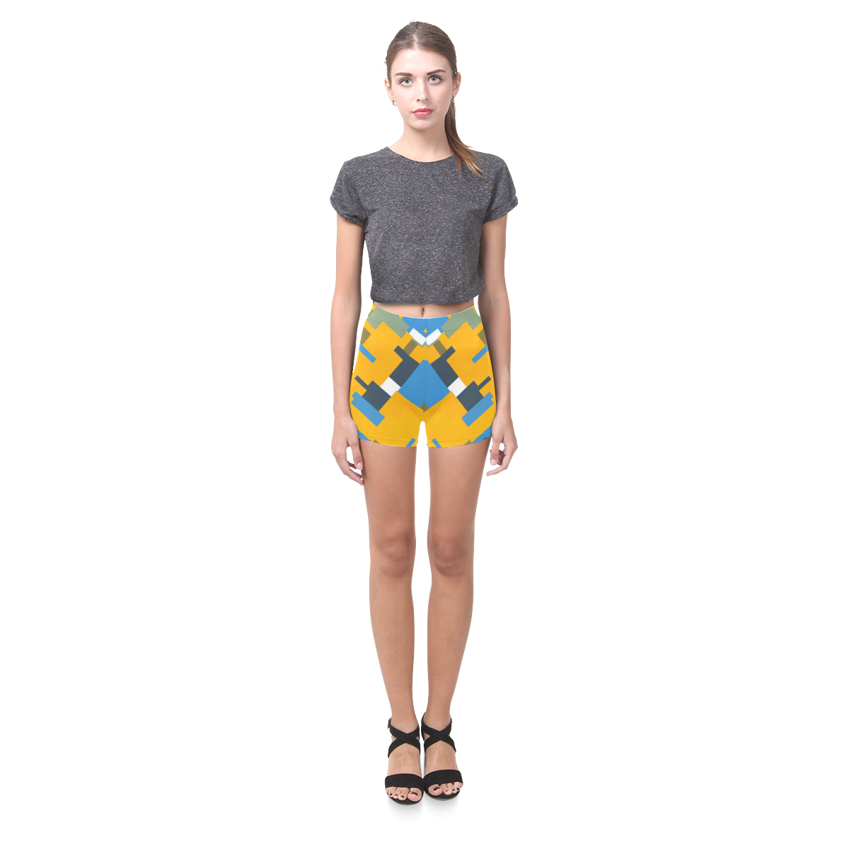 Blue yellow shapes Briseis Skinny Shorts (Model L04)