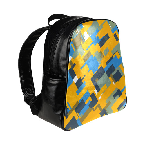 Blue yellow shapes Multi-Pockets Backpack (Model 1636)