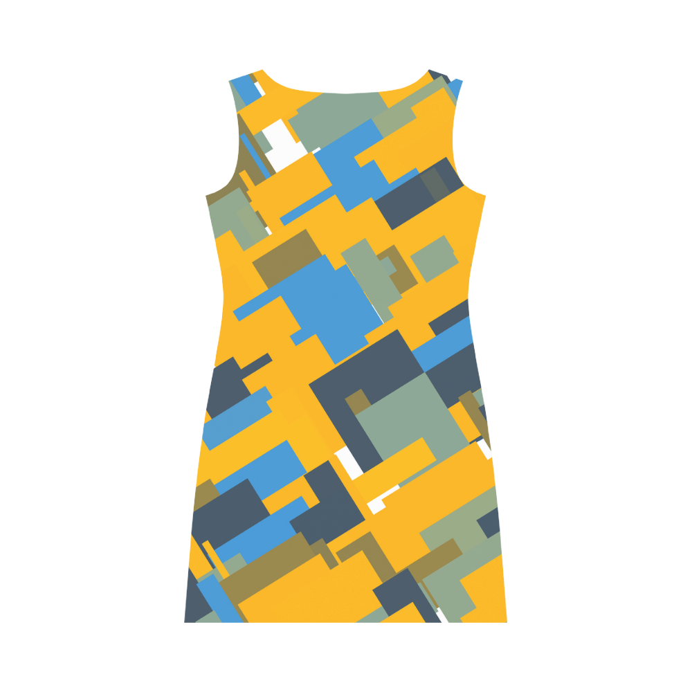 Blue yellow shapes Round Collar Dress (D22)