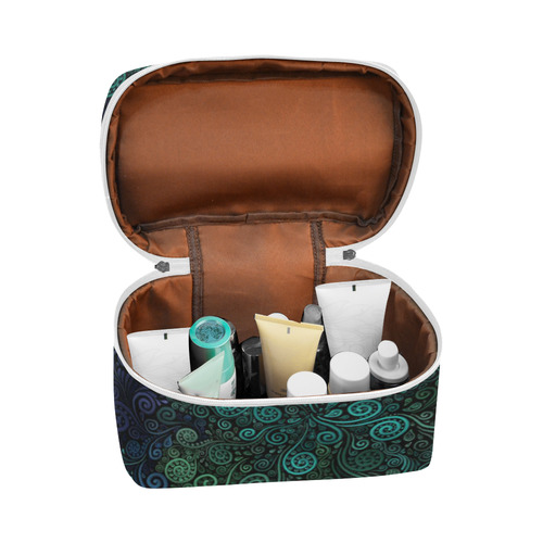 Turquoise 3D Rose Cosmetic Bag/Large (Model 1658)