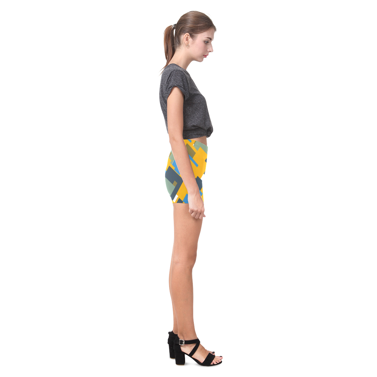 Blue yellow shapes Briseis Skinny Shorts (Model L04)