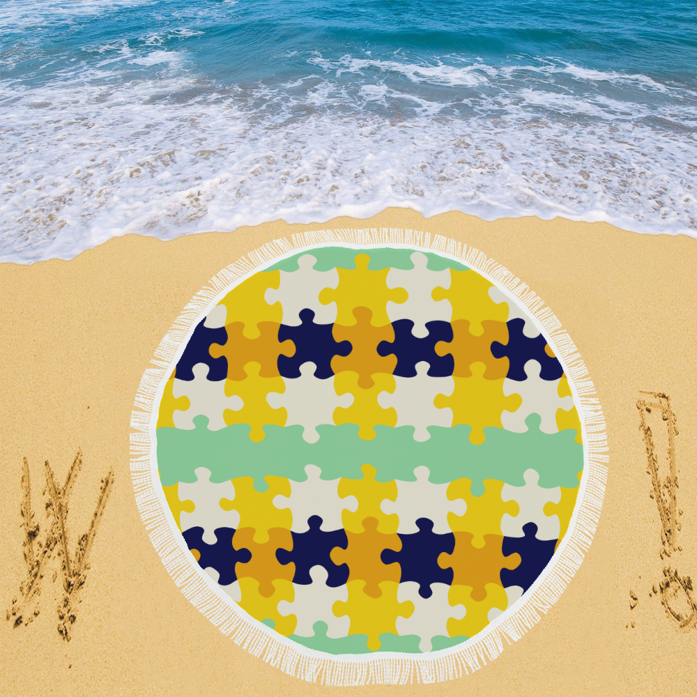 Puzzle pieces Circular Beach Shawl 59"x 59"