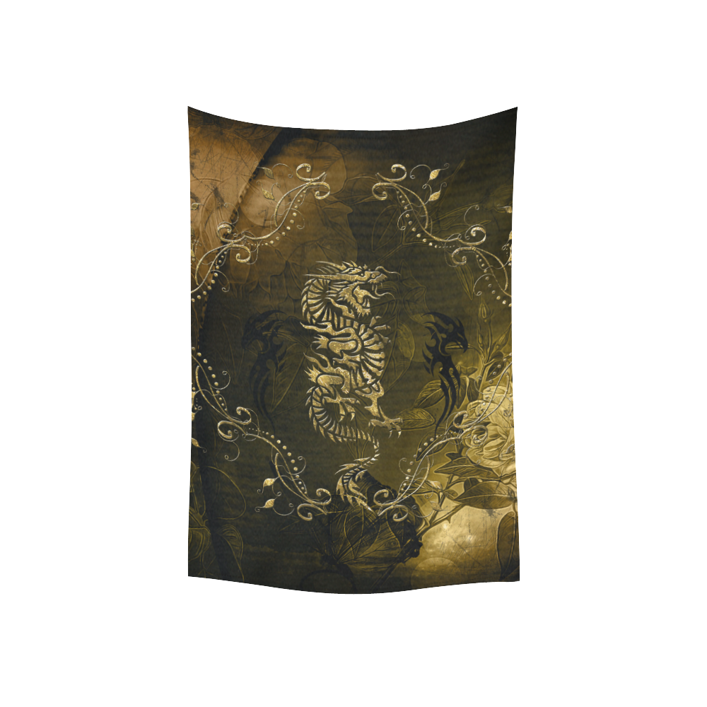 Wonderful chinese dragon in gold Cotton Linen Wall Tapestry 40"x 60"