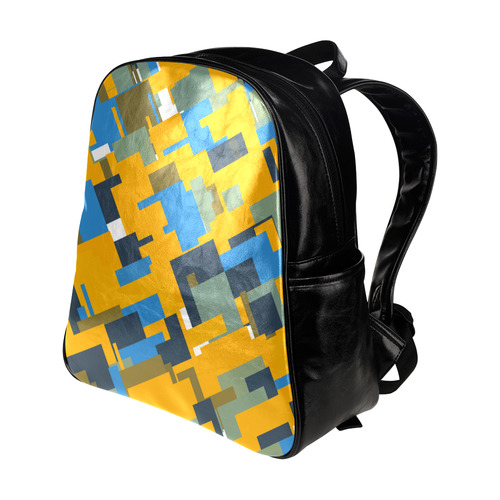 Blue yellow shapes Multi-Pockets Backpack (Model 1636)