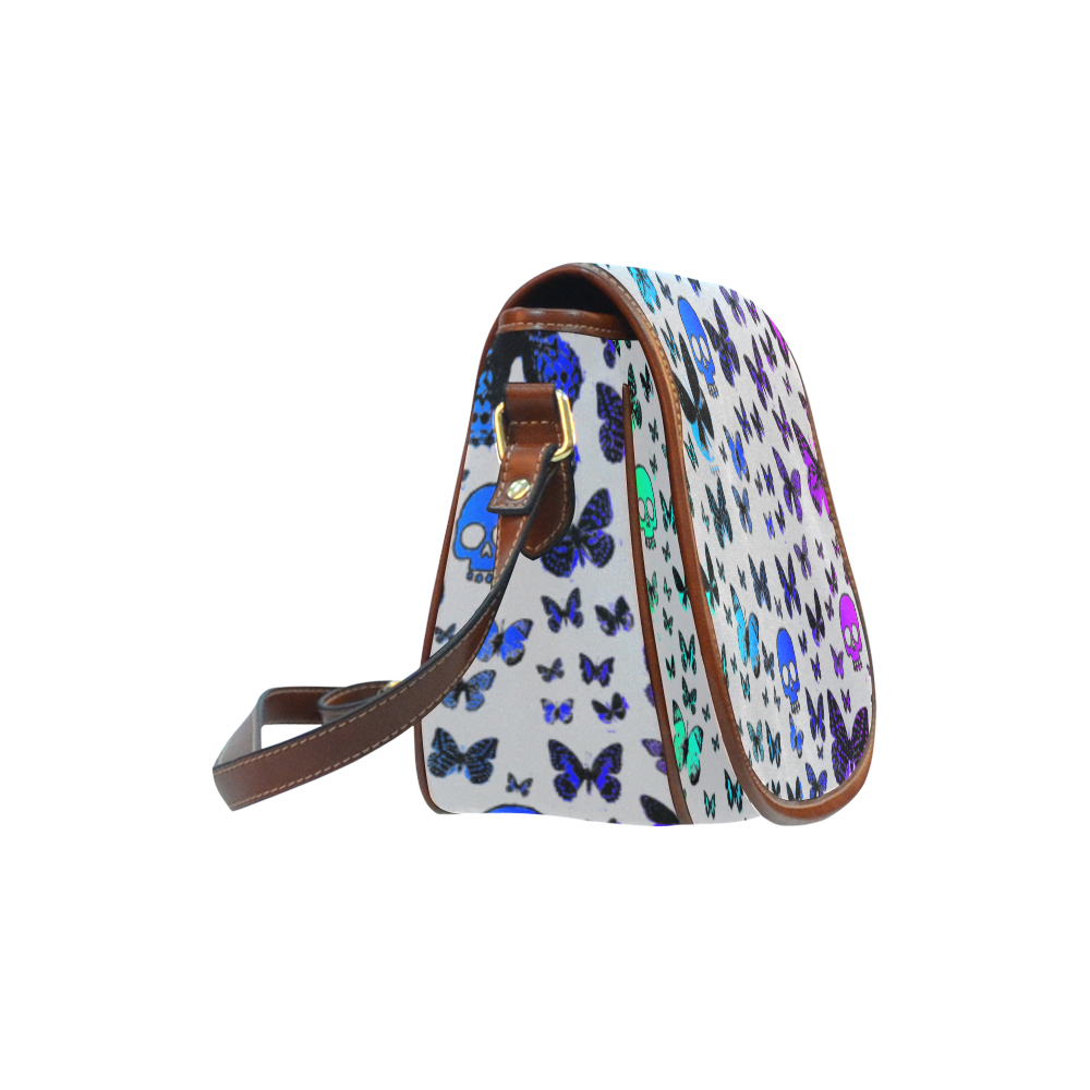 Rainbow Skulls & Butterflies Saddle Bag/Small (Model 1649) Full Customization