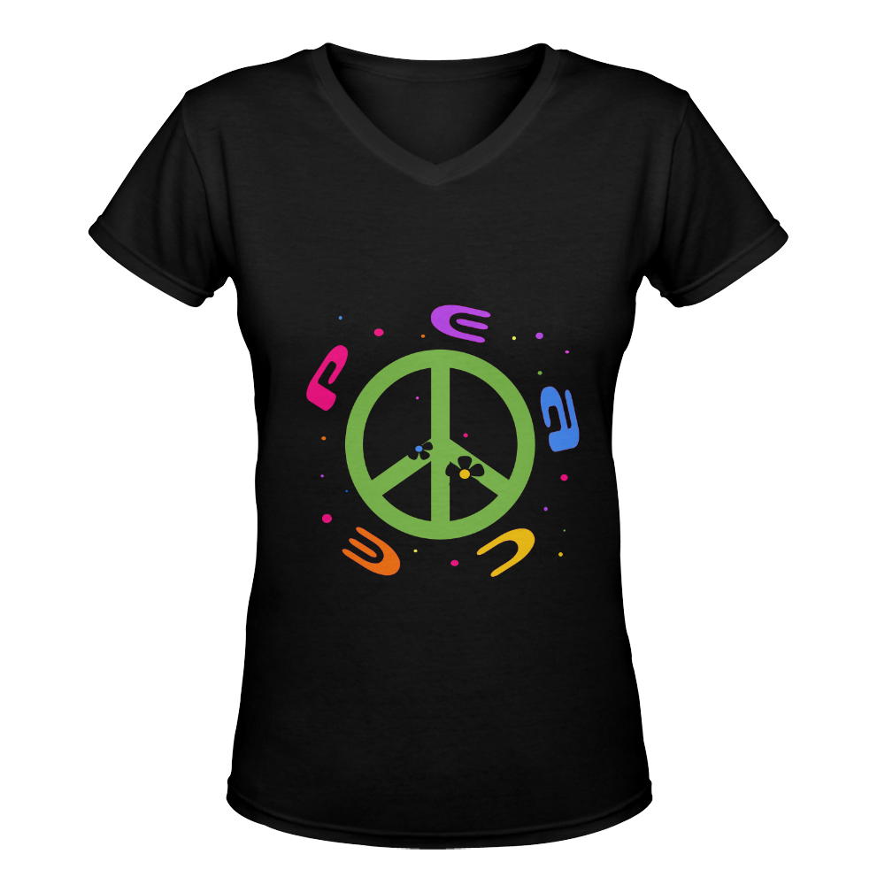 peace pink 3d Color Women's Deep V-neck T-shirt (Model T19)