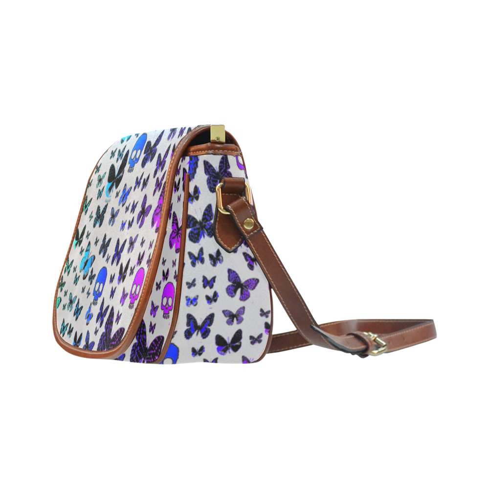 Rainbow Skulls & Butterflies Saddle Bag/Small (Model 1649) Full Customization