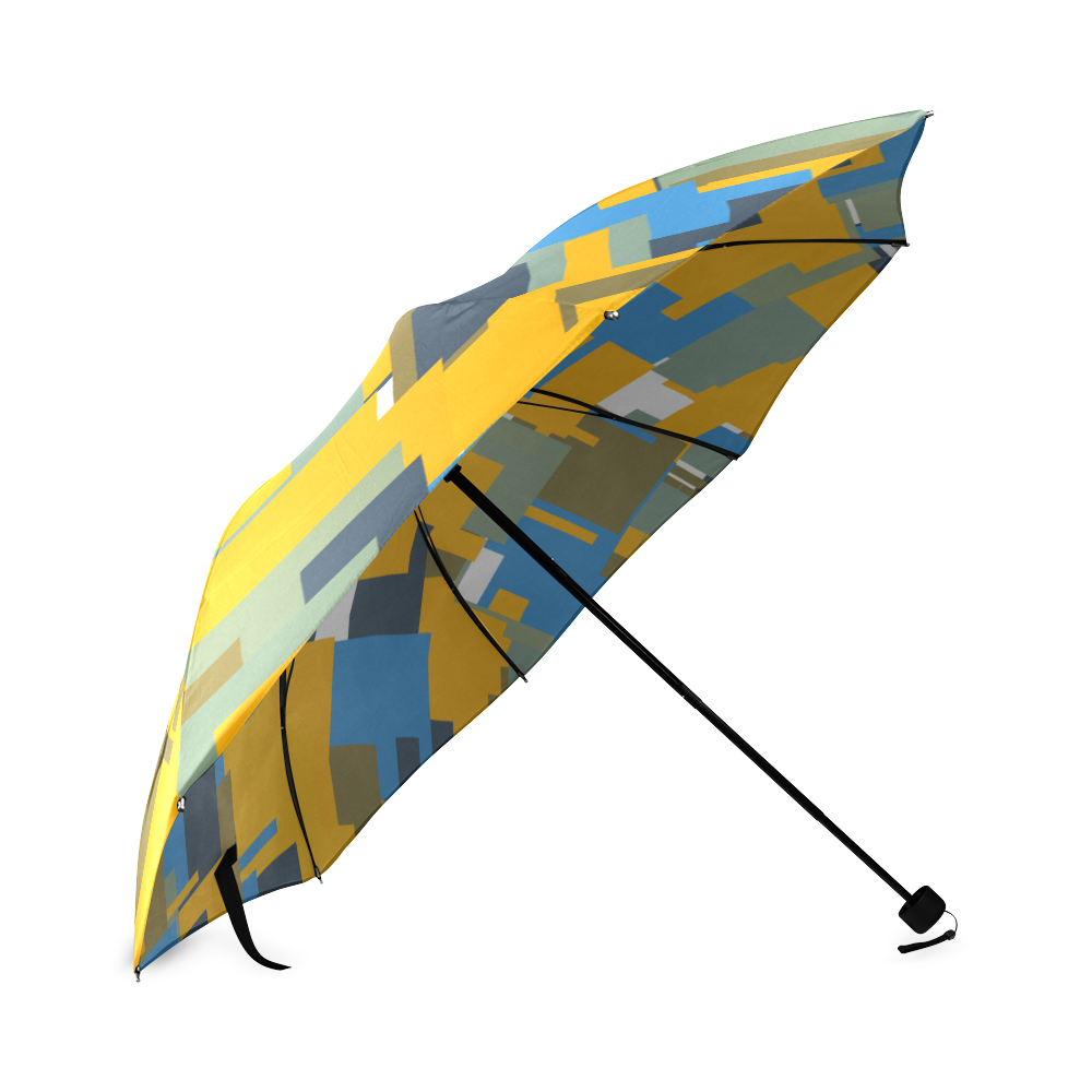 Blue yellow shapes Foldable Umbrella (Model U01)