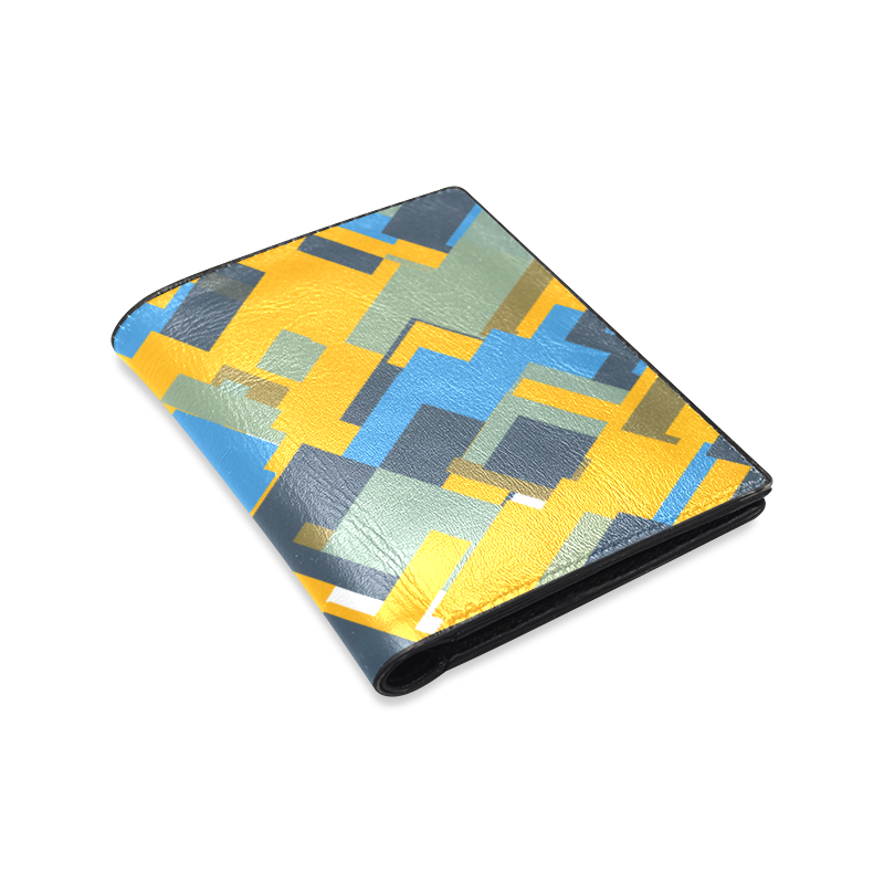 Blue yellow shapes Men's Leather Wallet (Model 1612)