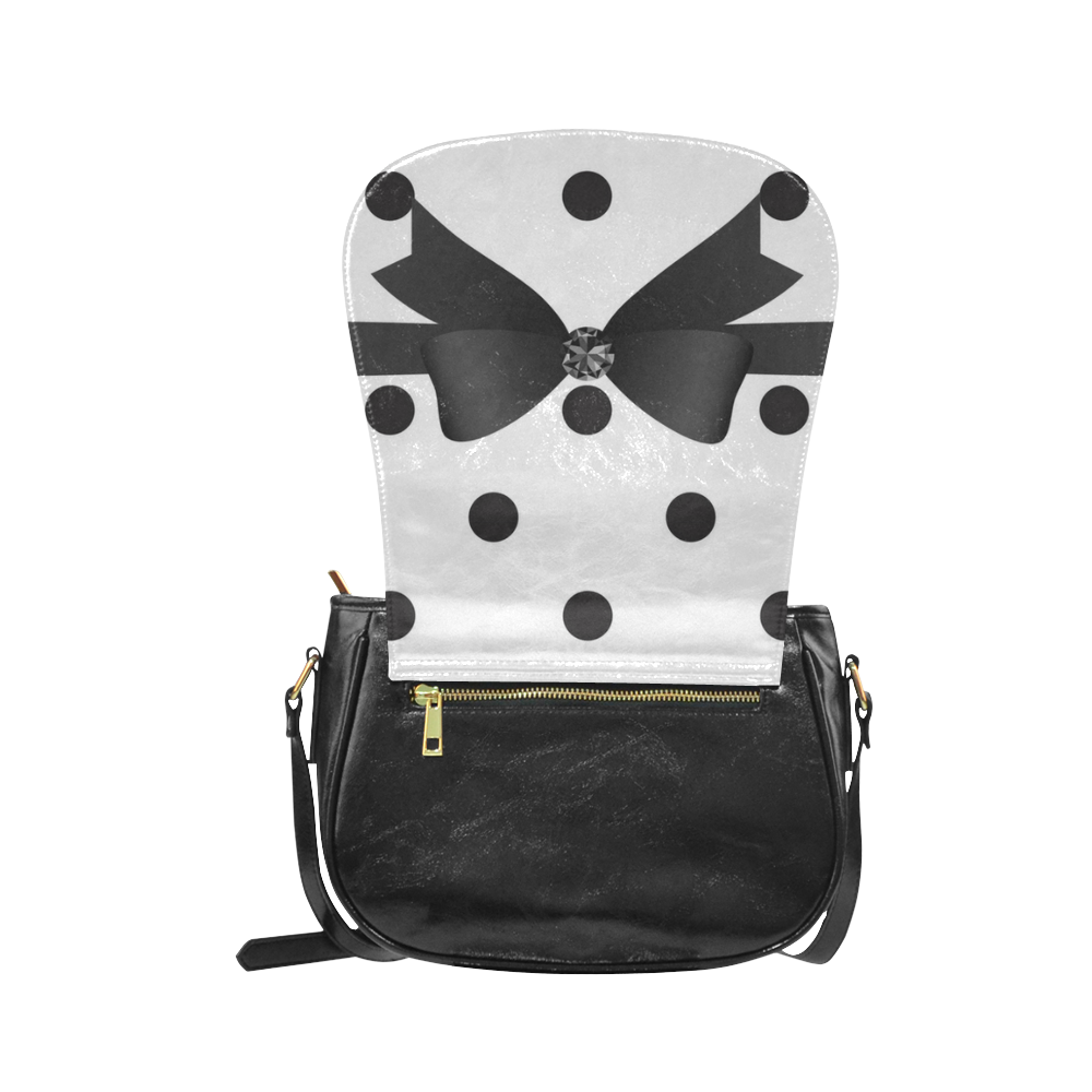 Black White Polka Dots Black Bow Pattern Classic Saddle Bag/Large (Model 1648)