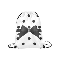 Black White Polka Dots Black Bow Pattern Medium Drawstring Bag Model 1604 (Twin Sides) 13.8"(W) * 18.1"(H)