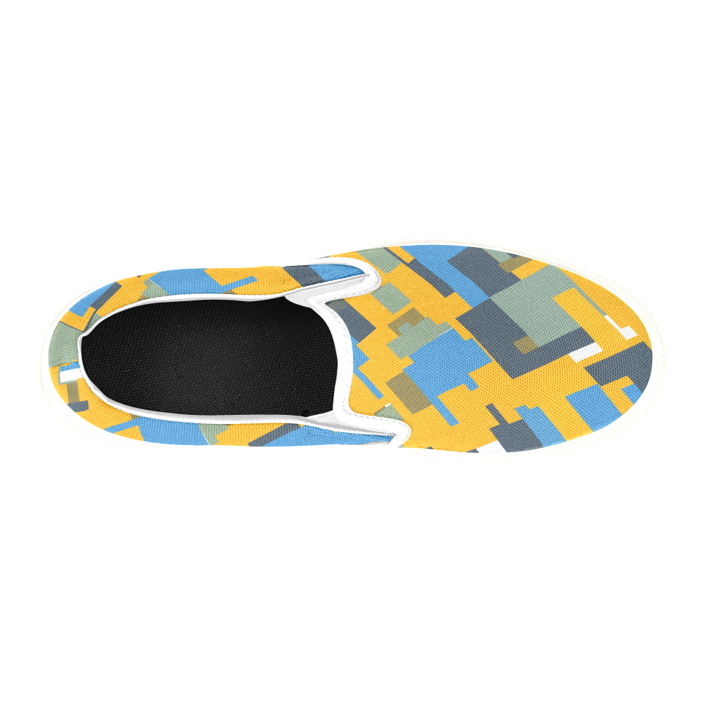 Blue yellow shapes Slip-on Canvas Shoes for Kid (Model 019)