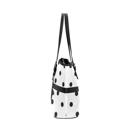 Black White Polka Dots Black Bow Pattern Leather Tote Bag/Small (Model 1651)