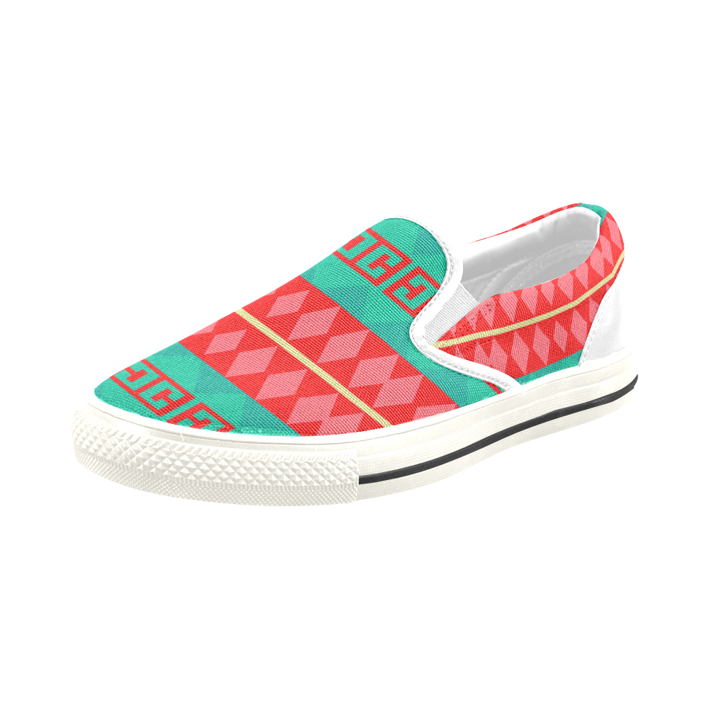 Rhombus stripes and other shapes Slip-on Canvas Shoes for Kid (Model 019)