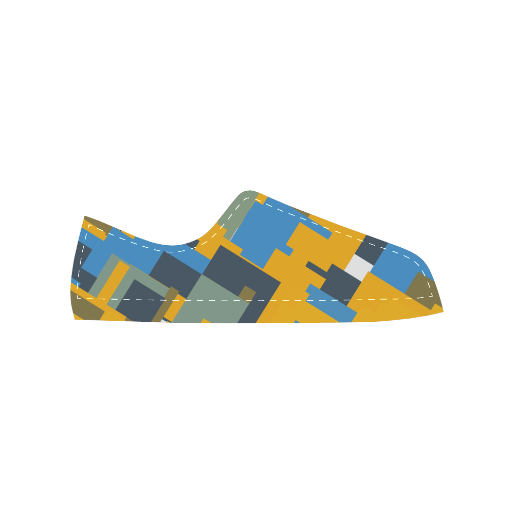 Blue yellow shapes Women's Classic Canvas Shoes (Model 018)