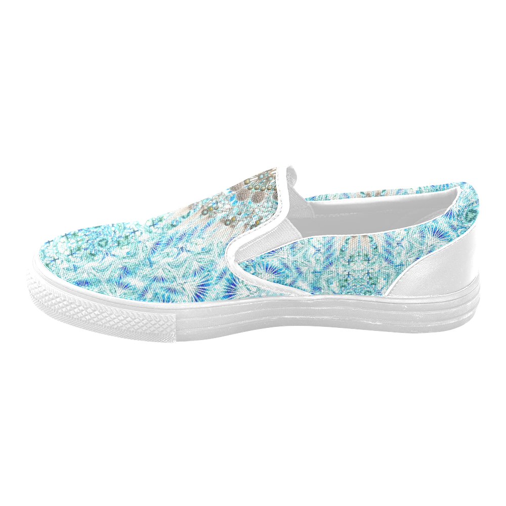 BUTTERFLY DANCE TURQUOISE Women's Unusual Slip-on Canvas Shoes (Model 019)